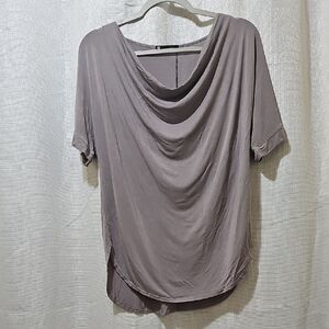 Krisa Revolve Draped Cowl Neck Short Sleeve Tee - Gray